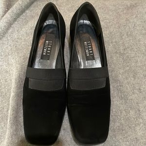 Stuart Weitzman low heel loafers. Black suede. Size 10.
